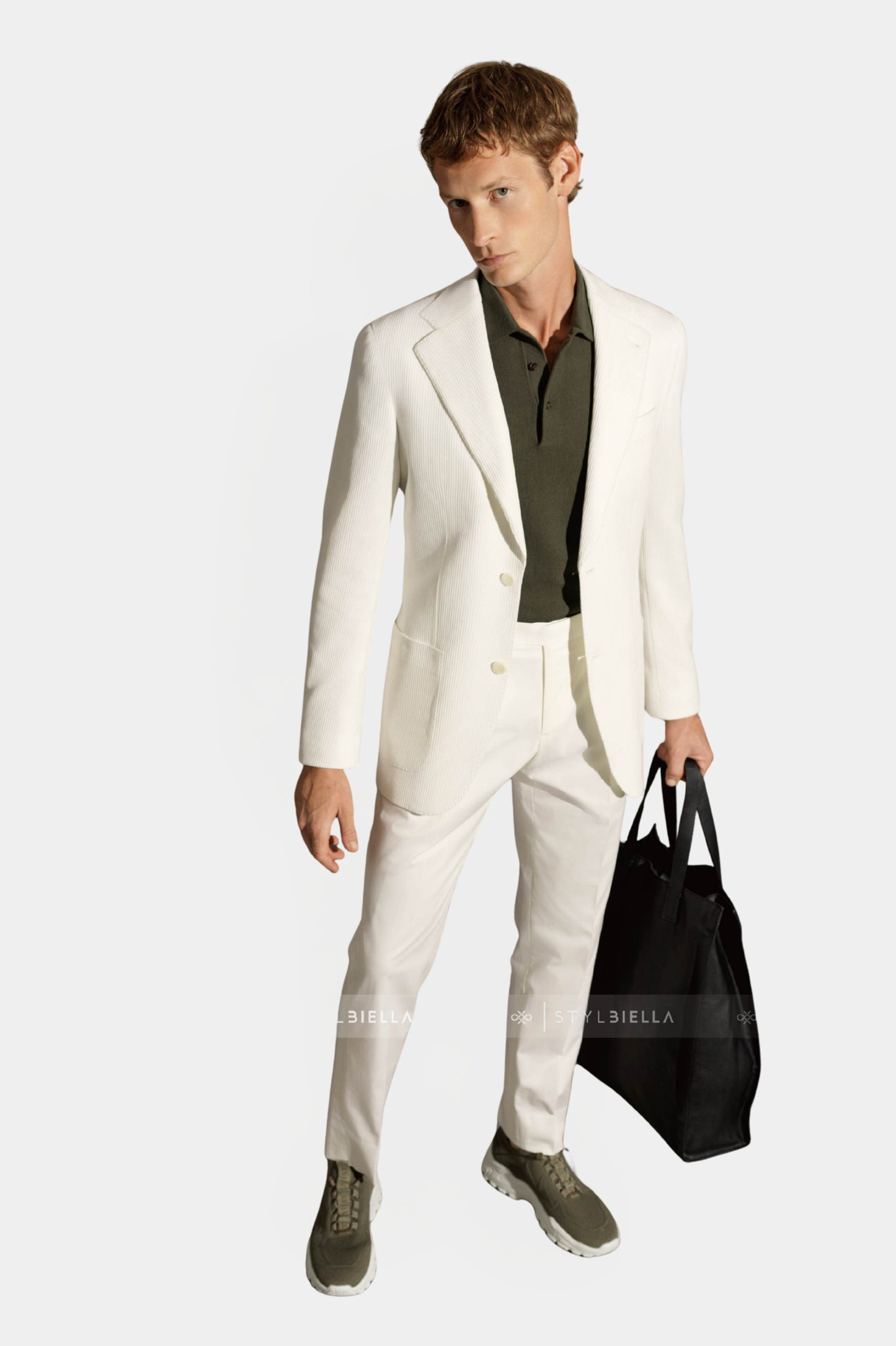 Notch Lapel, White, Jersey, Expedition Suit, Stylbiella