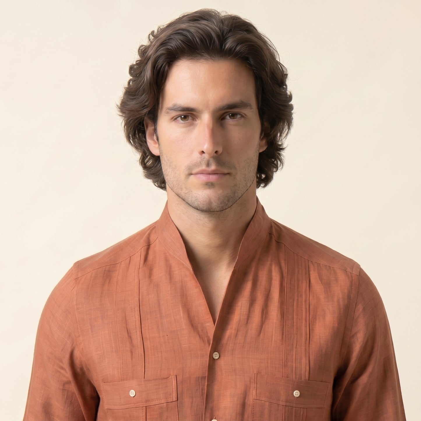 Cuban Shirt, Brown, Pure Linen, Canclini
