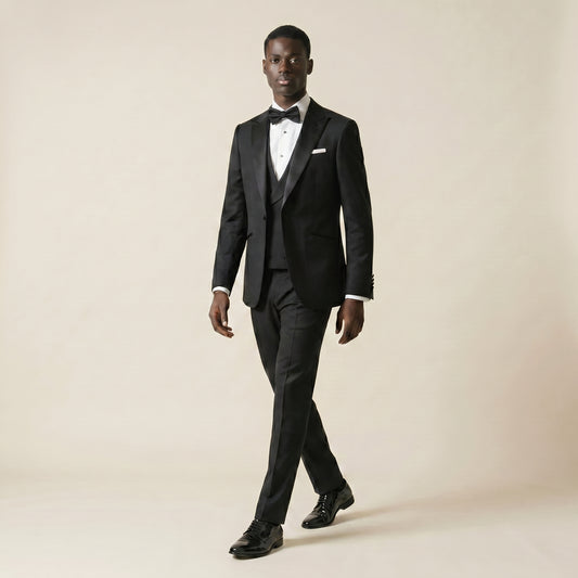 Peak Satin Lapel, Black, 2 pcs Tuxedo, Wool and Silk, Zignone