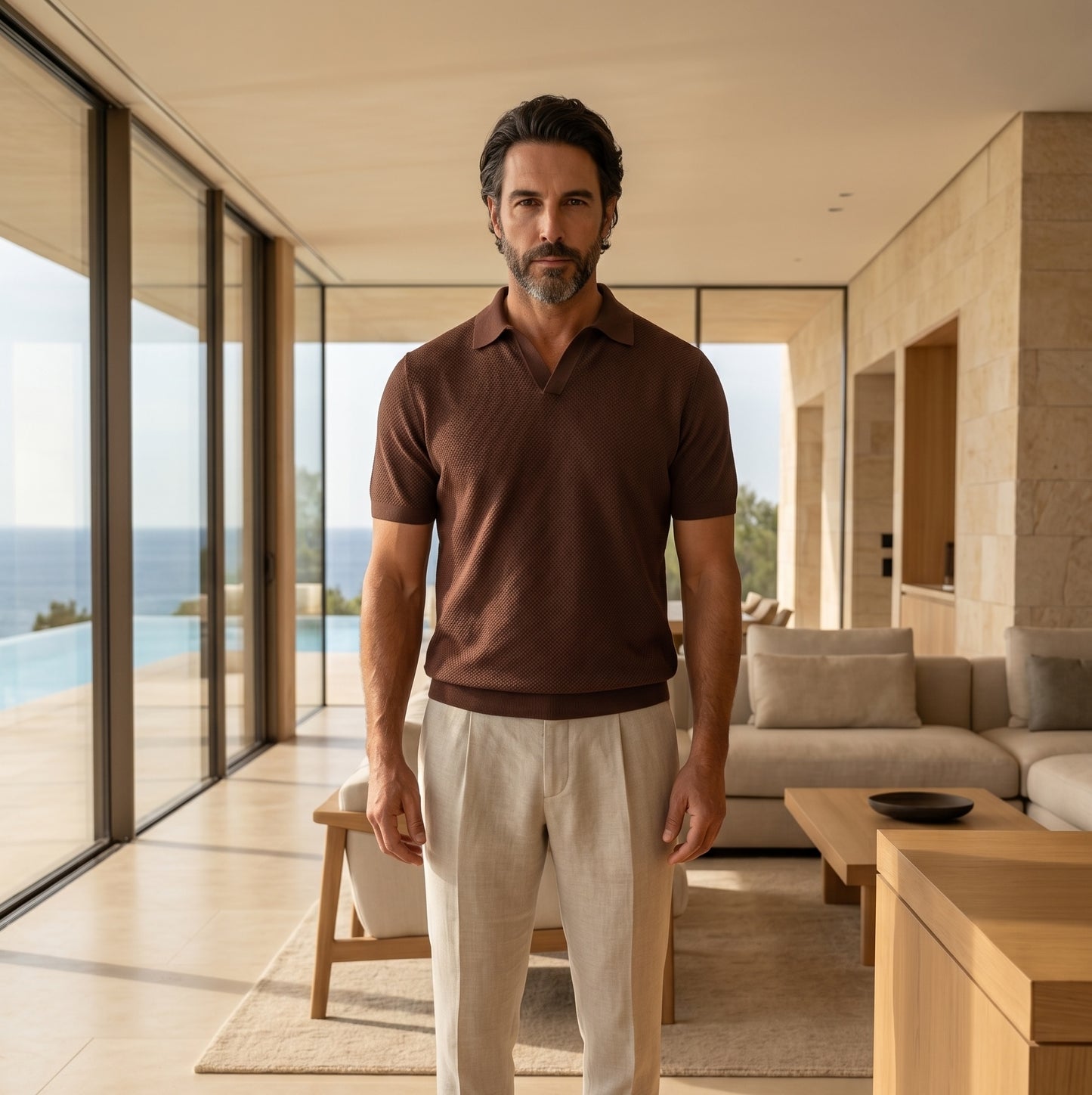 Buttonless Polo Cotton Crepe │ Chicory Coffee