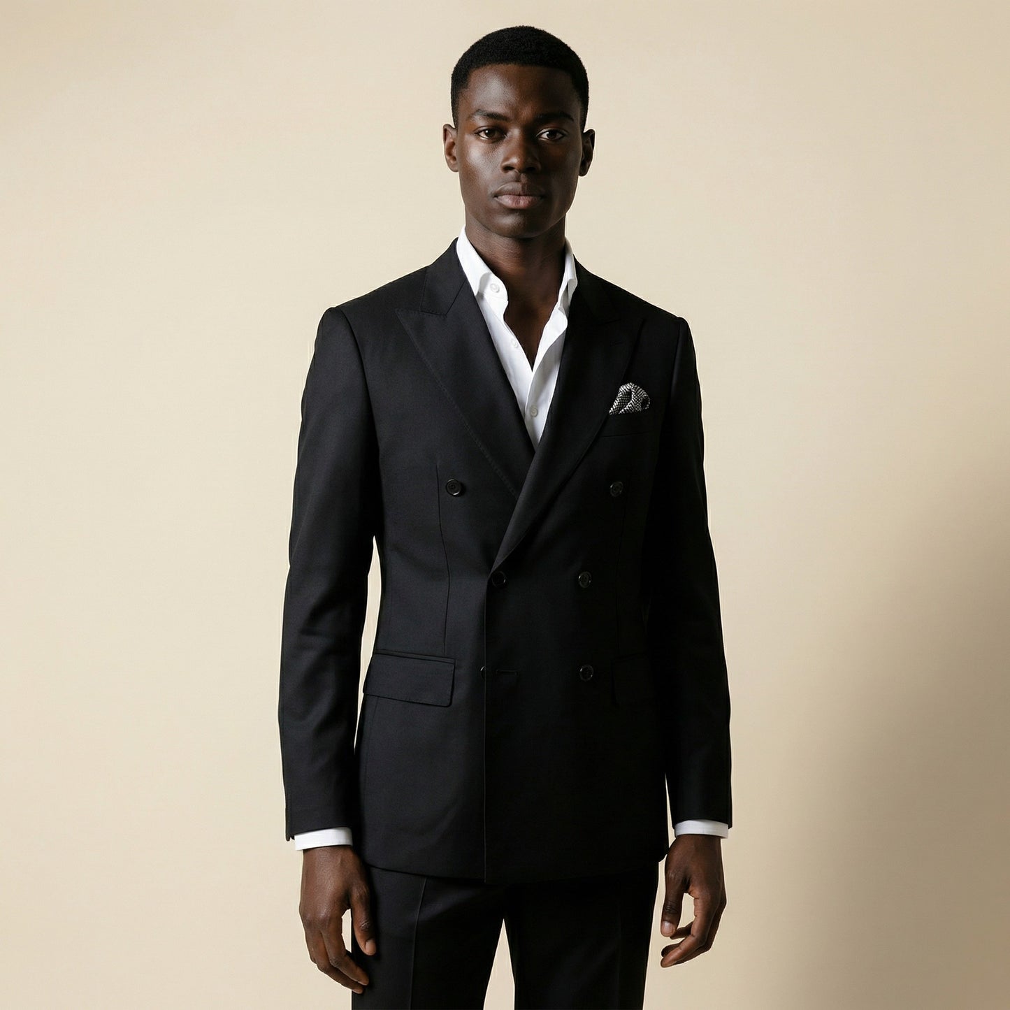 Double Breasted 6 on 2, 2 pcs Suit, Black, Wool & Mohair, Vitale Barberis