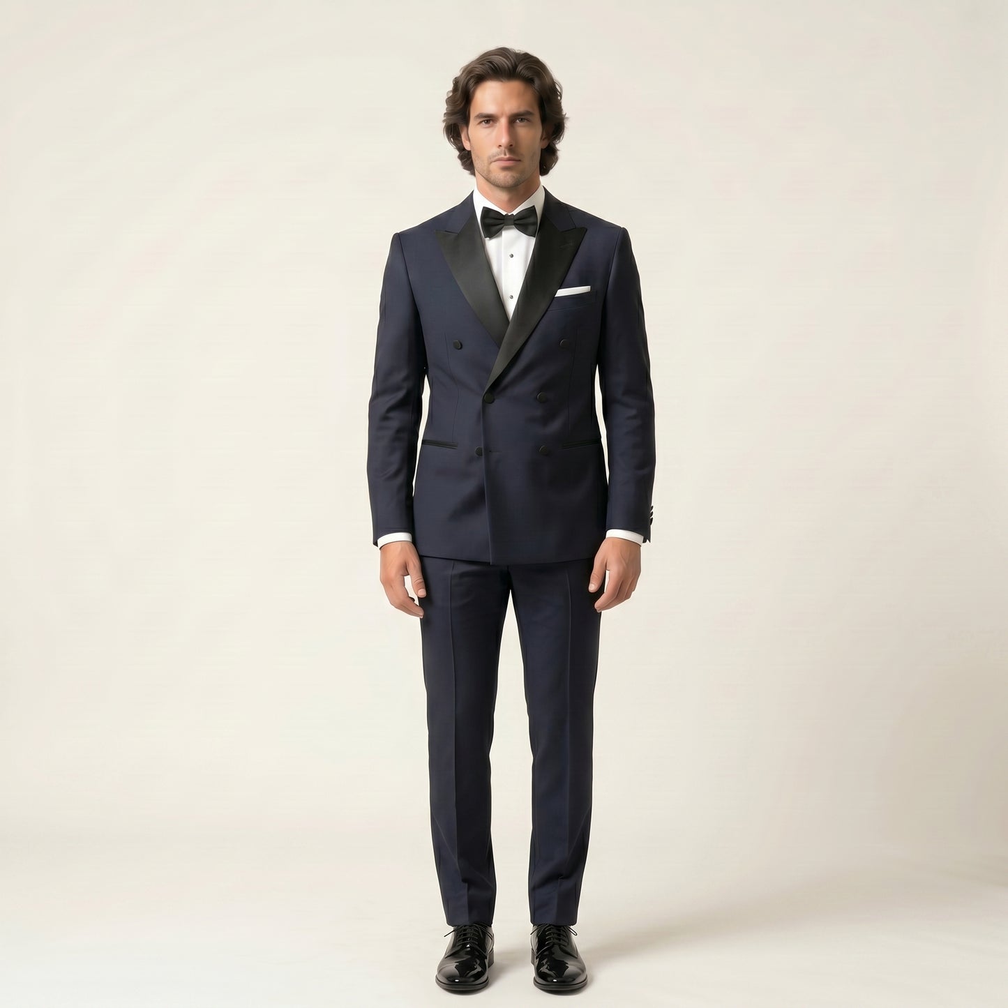 Peak Satin Lapel, Double Breasted 6 on 2, Tuxedo, Royal Blue, Pure Wool, Drago
