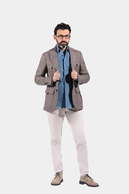 Safari Jacket, Taupe Semi Plain Fabric, Jacket Only
