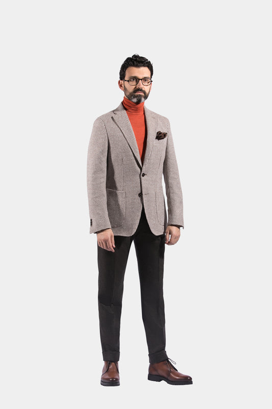 Notch Lapel, Patch Pockets, Brown Houndstooth, Jacket Only