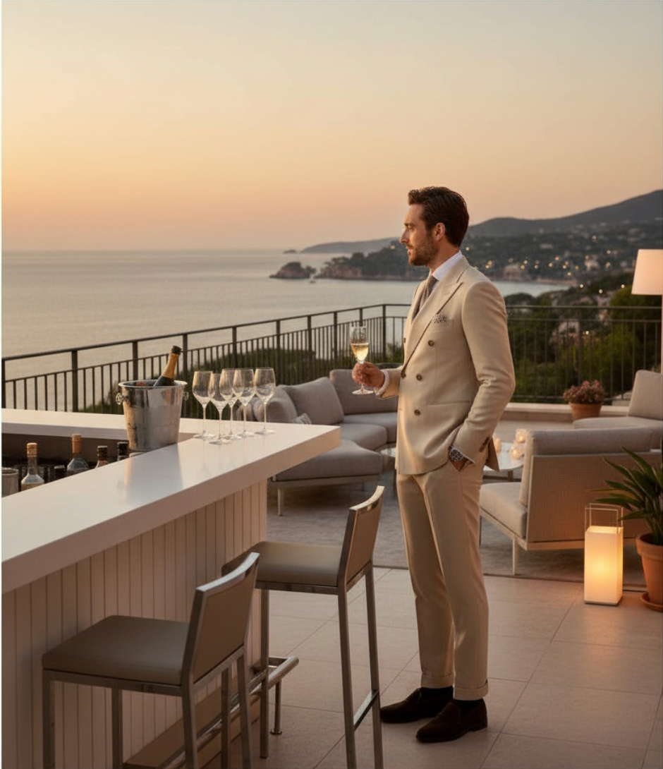 Double Breasted 6 on 2, 2 pcs Suit, Beige, Superfine Merino Wool, Loro Piana