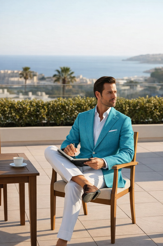 Notch Lapel, Azur Blue, Vitale Barberis, Jacket Only