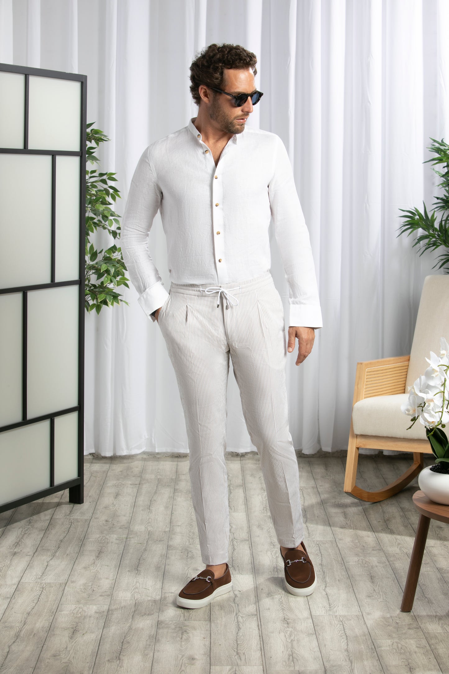 Jog Pants Seersucker │ Beige Stripes