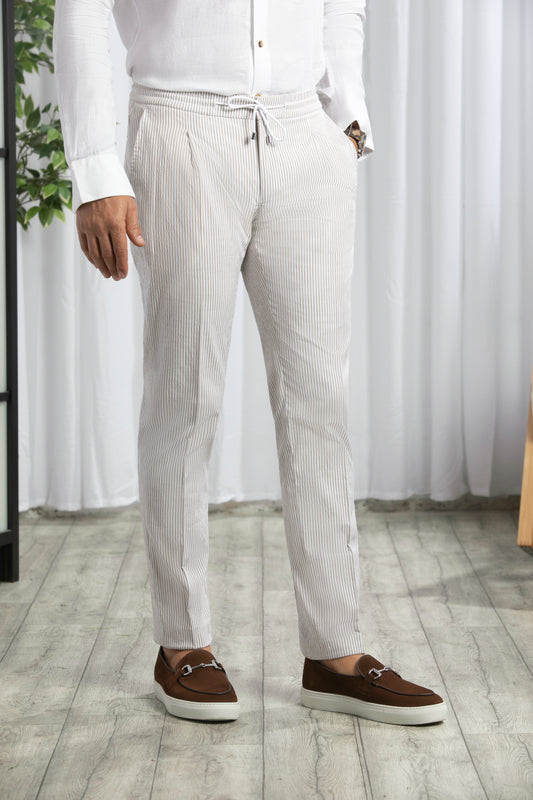 Jog Pants Seersucker │ Beige Stripes