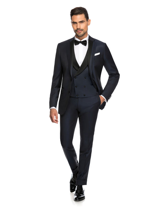 Notch Lapel Satin Blazer, Shawl Satin Lapel Vest, Navy, Tuxedo, Zignone