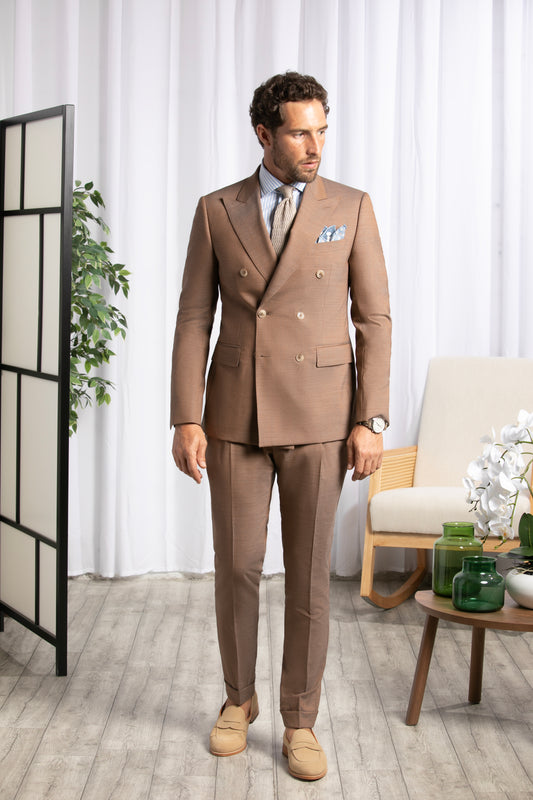 Peak Lapel Double Breasted 6 on 4, Brown Suit