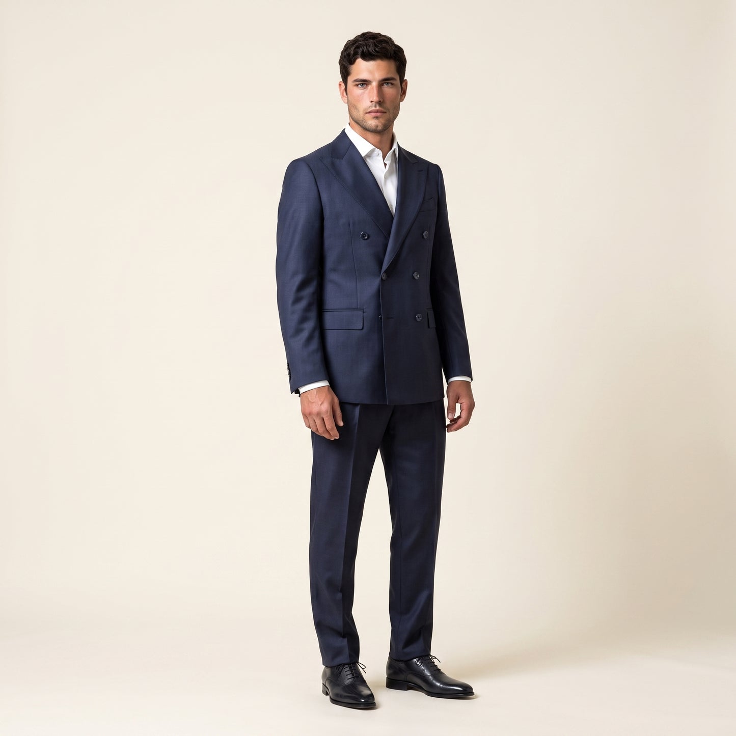 Double Breasted, 2 pcs Suit, Navy, Pure Wool, Delfino Super 130's