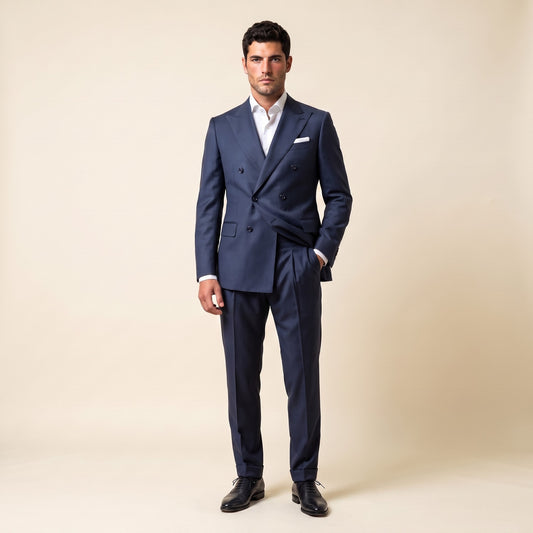 Double Breasted, 2 pcs Suit, Navy, Pure Wool, Delfino Super 130's