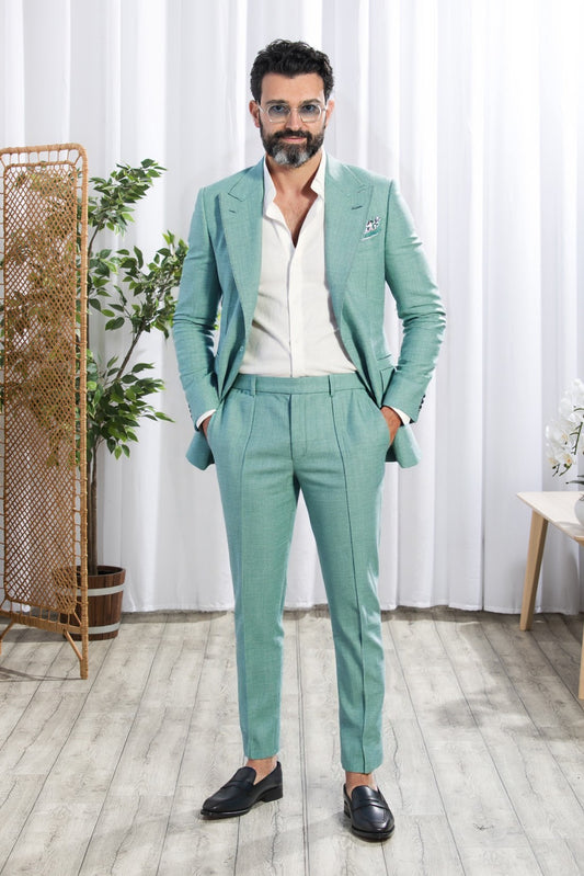 Peak Lapel Pastel Green Suit