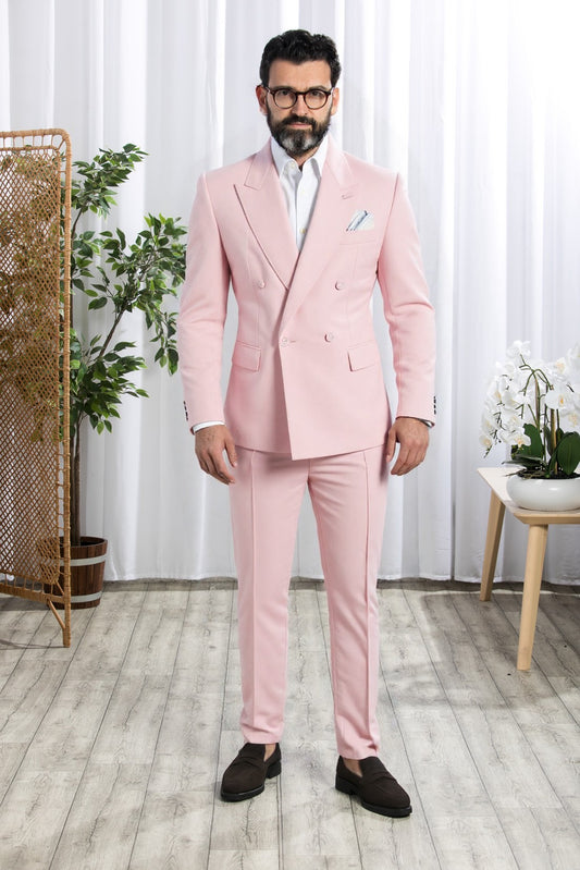 Peak Lapel Double Breasted 4 on 2 Pastel Pink