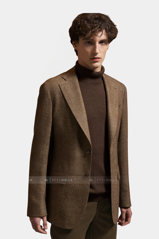 Notch Lapel, Toffee Semi Plain Prince de Galles, Jacket Only