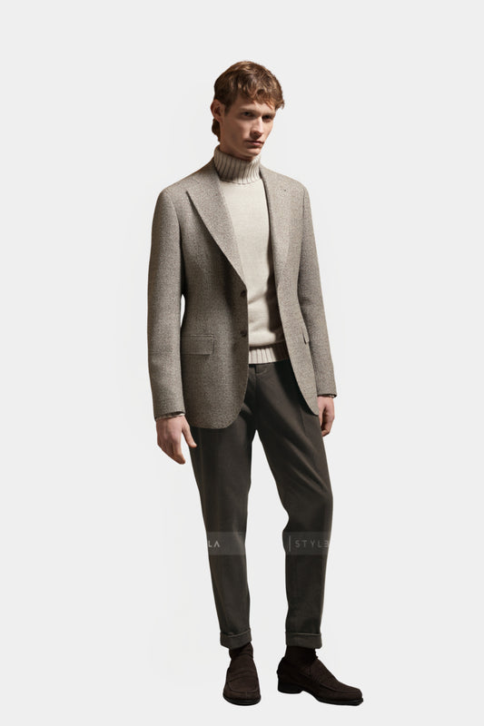 Notch Lapel, Brown Semi Plain Fabric, Jacket Only