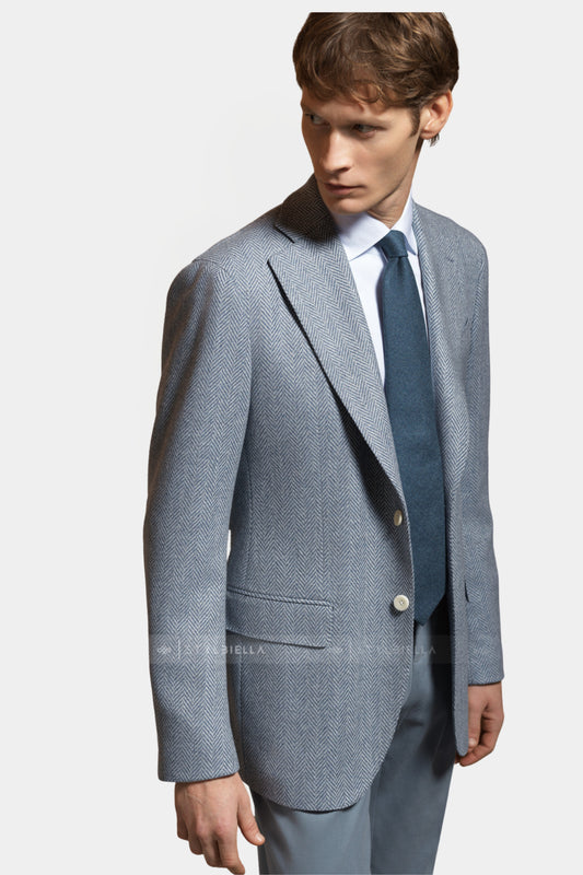Notch Lapel, Dusty Blue Chevron, Jacket Only