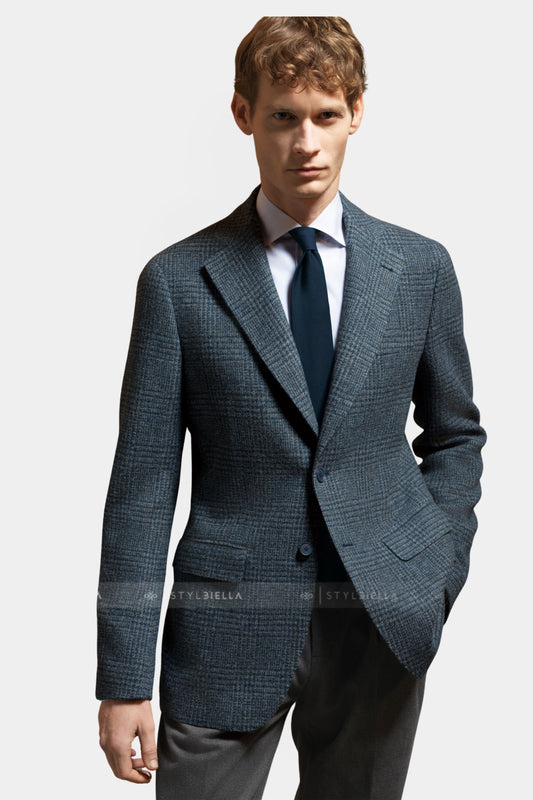Notch Lapel, Blue Prince de Galles, Jacket Only
