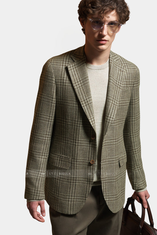 Notch Lapel, Olive Prince de Galles, Jacket Only
