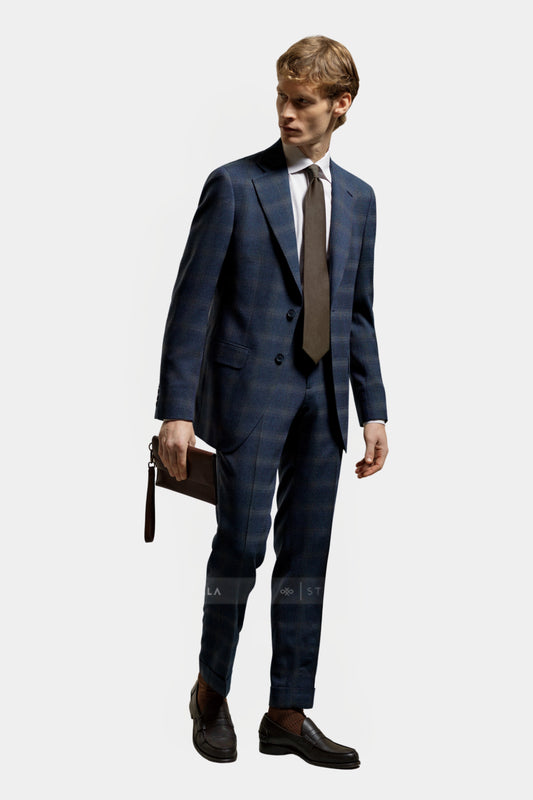 Notch Lapel, Prince de Galles Navy&Brown, Stylbiella