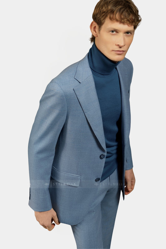 Notch Lapel, Light Blue Prince de Galles, Stylbiella