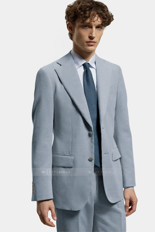 Notch Lapel, Light Blue Corduroy Velvet, Stylbiella