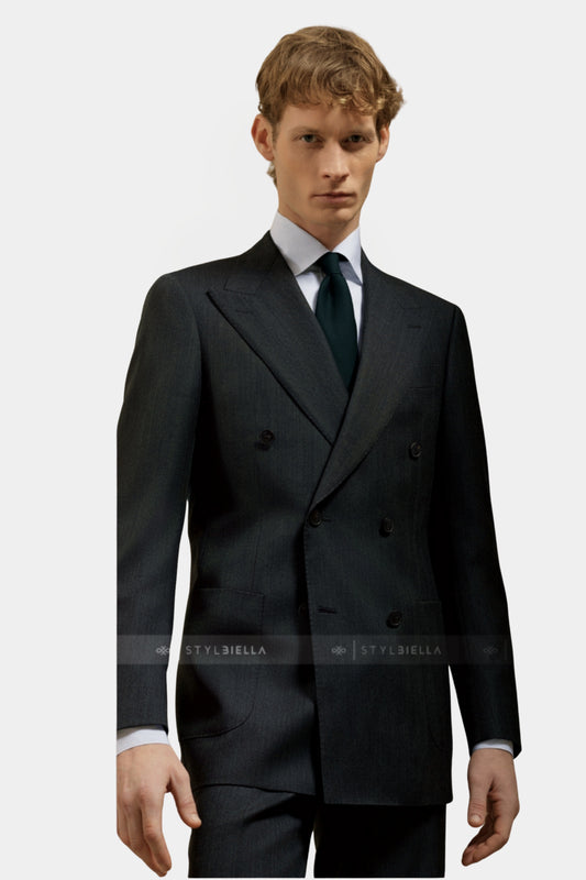 Peak Lapel Double Breasted 6 on 4, Dark Grey Chevron, Stylbiella