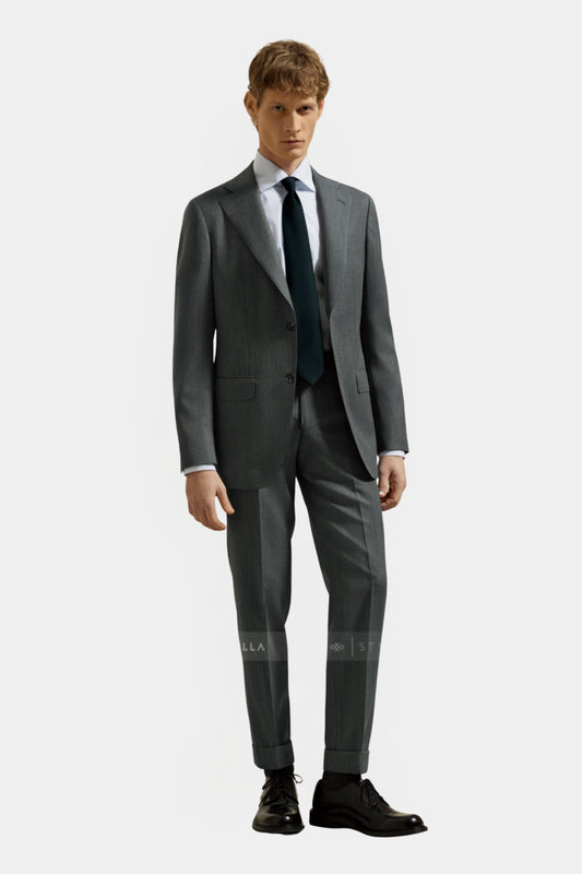 Notch Lapel, Mid Grey Chevron, Stylbiella