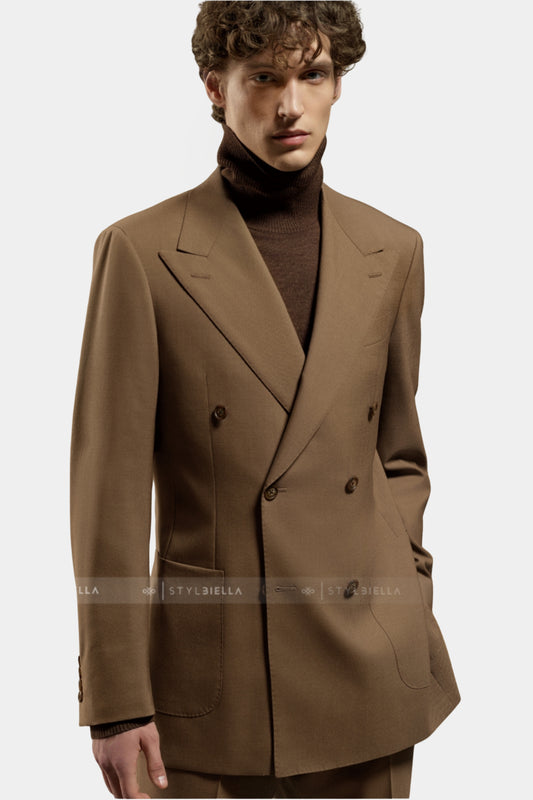 Peak Lapel Double Breasted 6 on 4, Toffee, Stylbiella