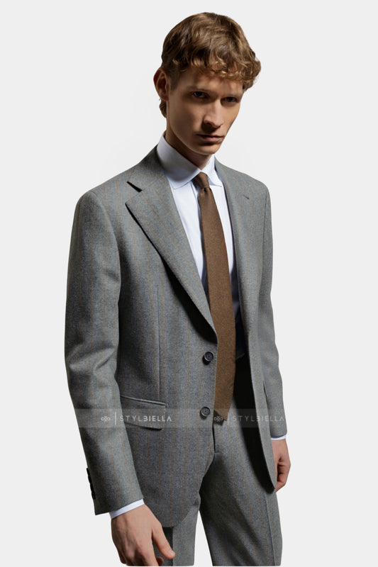 Notch Lapel, Mid Grey with Stripes, Stylbiella