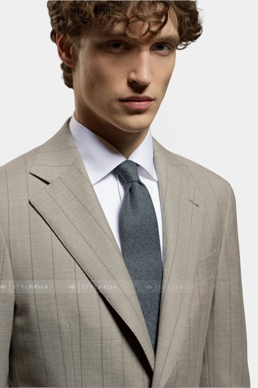 Notch Lapel, Beige with Stripes, Stylbiella