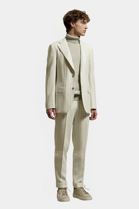 Notch Lapel, Off White with Grey Stripes, Stylbiella