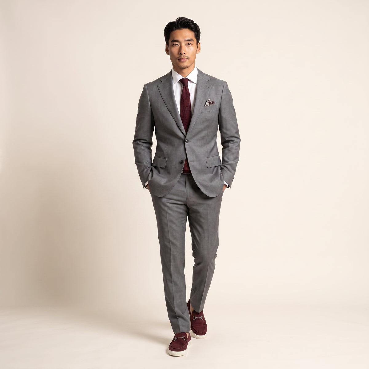 Notch Lapel, 2 pcs Suit, Grey, Pure Wool, Delfino Super 130's