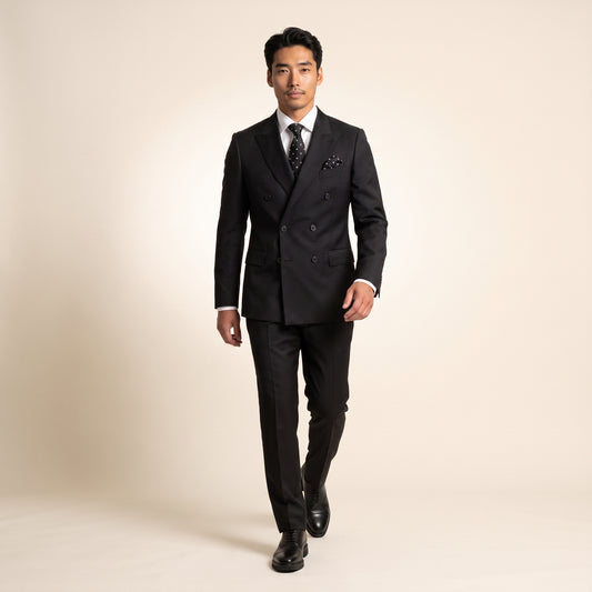 Double Breasted, 2 pcs Suit, Black, Pure Wool, Zignone Super 120's