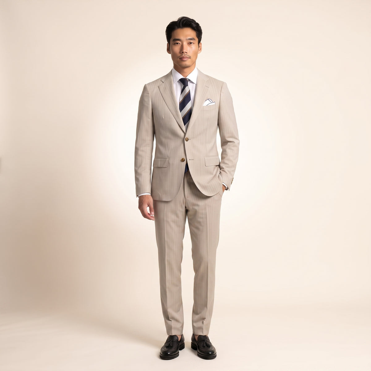 Notch Lapel, 2 pcs Suit, Beige, Pure Wool, Zignone Super 120's
