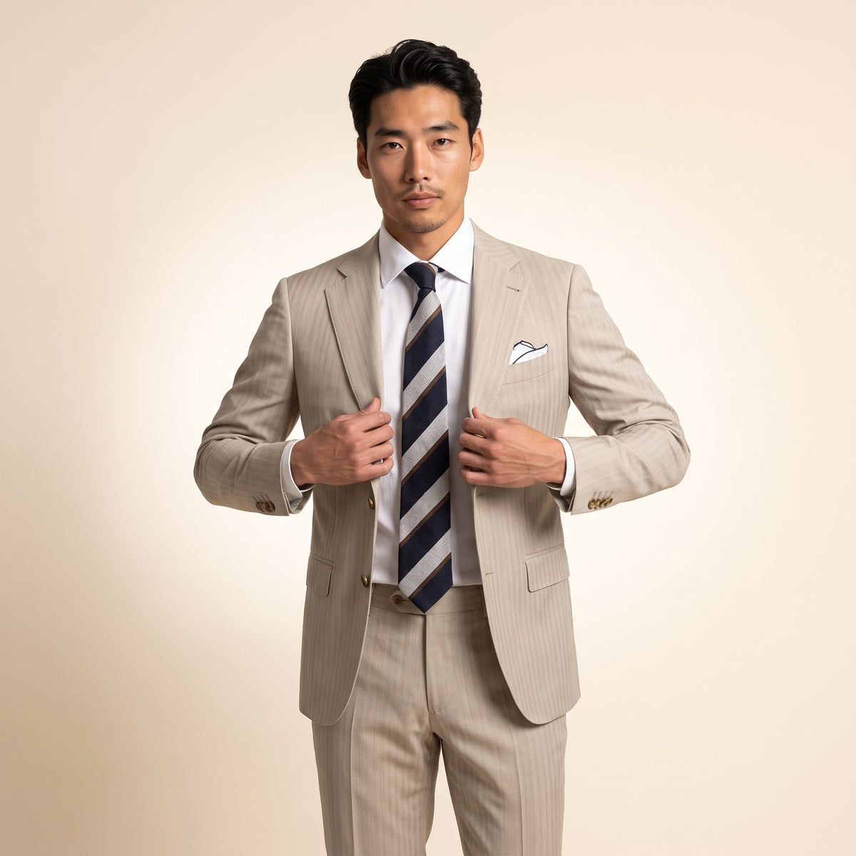 Notch Lapel, 2 pcs Suit, Beige, Pure Wool, Zignone Super 120's