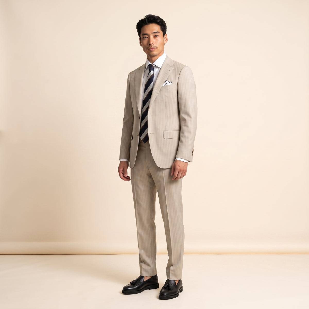 Notch Lapel, 2 pcs Suit, Beige, Pure Wool, Zignone Super 120's