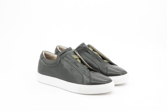 Grain Leather Laceless Trainer │ Olive