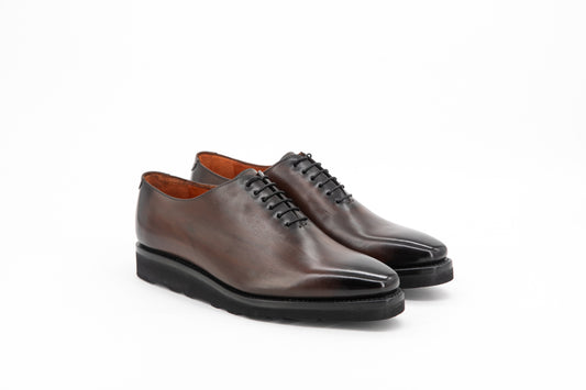 Leather Whole Cut Savile │ Brown Burn-Effect Gomma