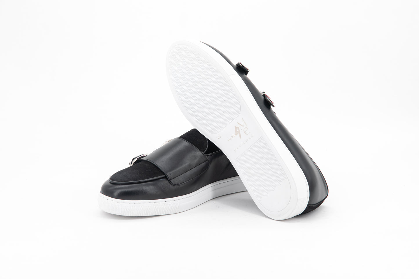 Leather Double Monk Belgian Low Sneakers │ Black