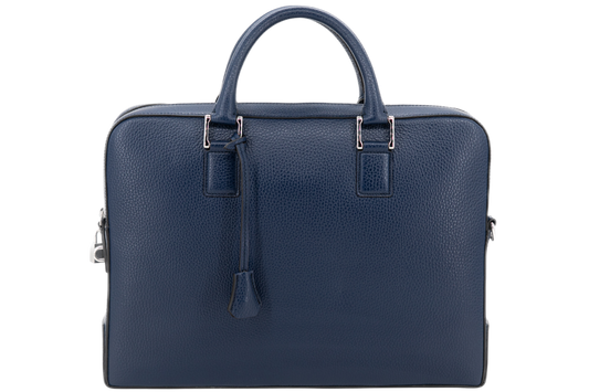 Leather Business Bag│ Navy Grain