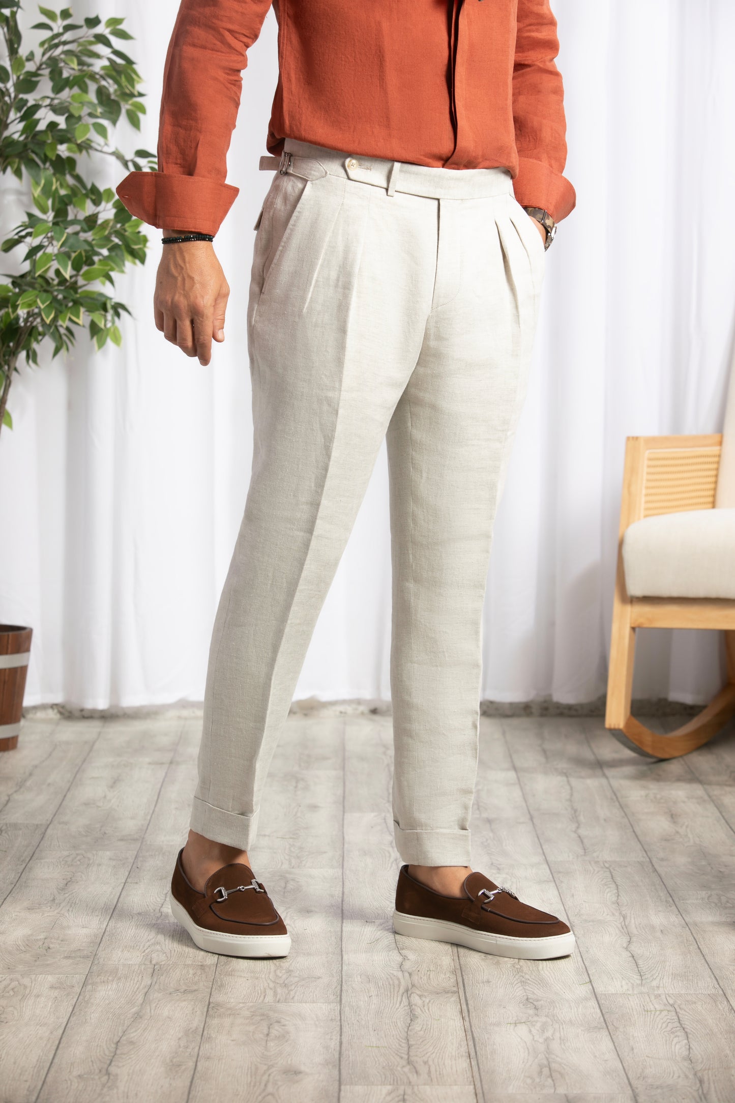 Roma Trousers with 2 front pleats and adjusters Duca Visconti Linen
