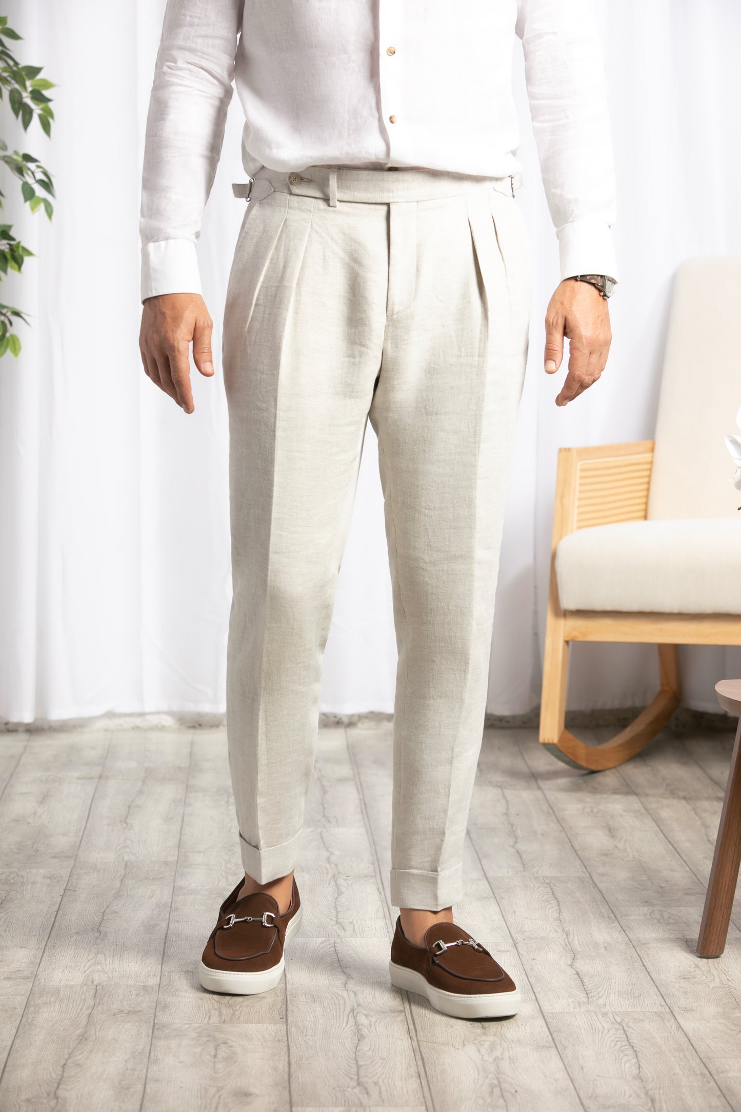Roma Trousers with 2 front pleats and adjusters Duca Visconti Linen