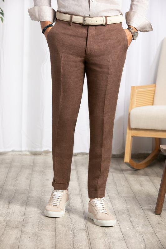 Brown Trousers with belt loops Solbiati Linen