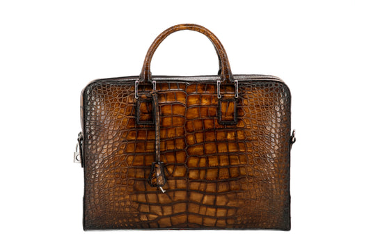 Croco Leather Business Bag │ Whisky Patina