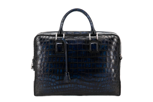 Croco Leather Business Bag │ Navy Patina