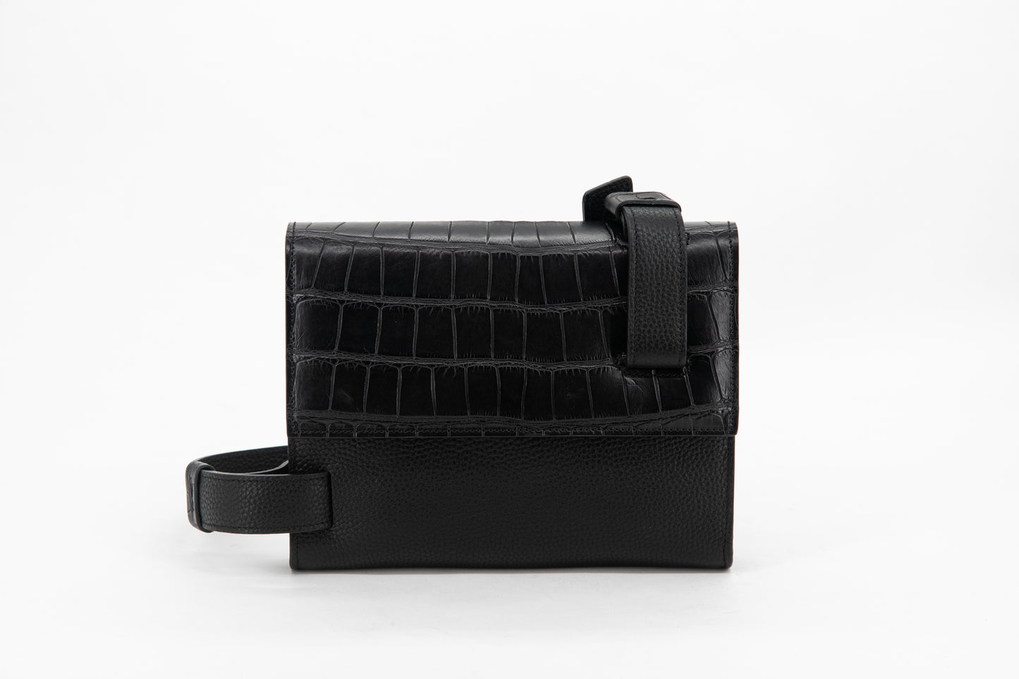 Alligator & Calf Leather Shoulder Clutch │ Black