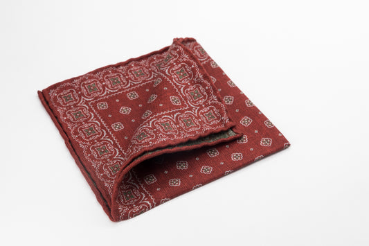 Pocket Square - Grey Medallions  on Sky Burgundy Background