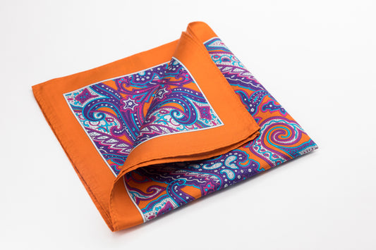 Pocket Square - Orange Blue and Purple Paisley