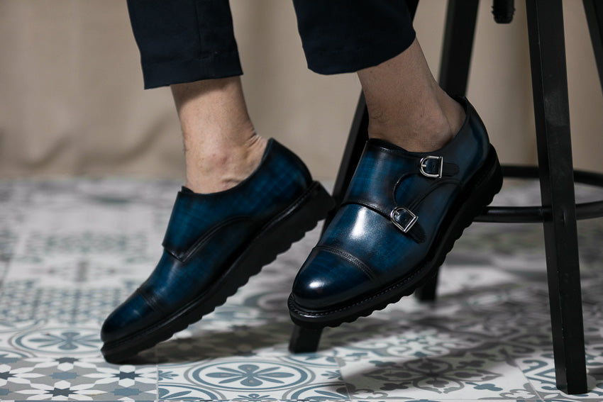 Leather Double Monk Zurigo │ Denim Papiro Patina